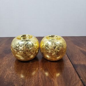 GIFTCO Inc Golden Crackle Glass Candle Holder Set of 2